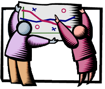 Illustration of two people working together on a graph